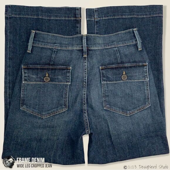FRAME DENIM WIDE LEG CROPPED JEANS IN MOSEY BLUE STRETCH DENIM WOMEN’S SIZE 28 - Picture 1 of 15